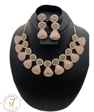 Load image into Gallery viewer, Rose Gold with Light Green Necklace and Earrings
