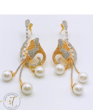 Load image into Gallery viewer, Lucy - American Diamond Long Gold Plated and Silver Earrings with Pearls
